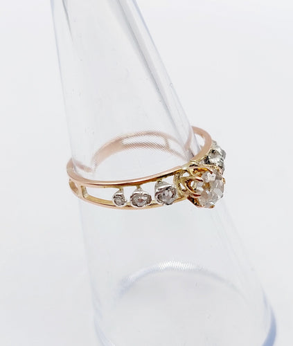 Bague 51.5 Bague victorienne or rose et argent, diamant et diamants 58 Facettes A05591
