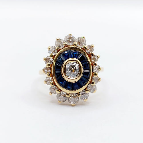 Bague 54 Bague marguerite art déco or jaune, diamants et saphir calibrés 58 Facettes A05533