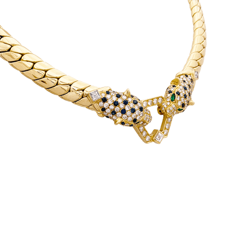 Collier Collier O.J. PERRIN, or jaune, diamants, saphirs et émeraudes. 58 Facettes 34526