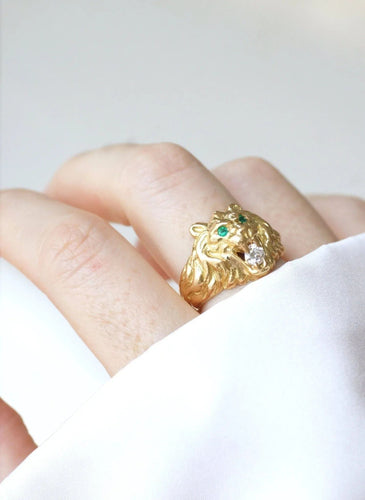 Bague 57 Bague chevalière Lion or jaune et diamant 58 Facettes