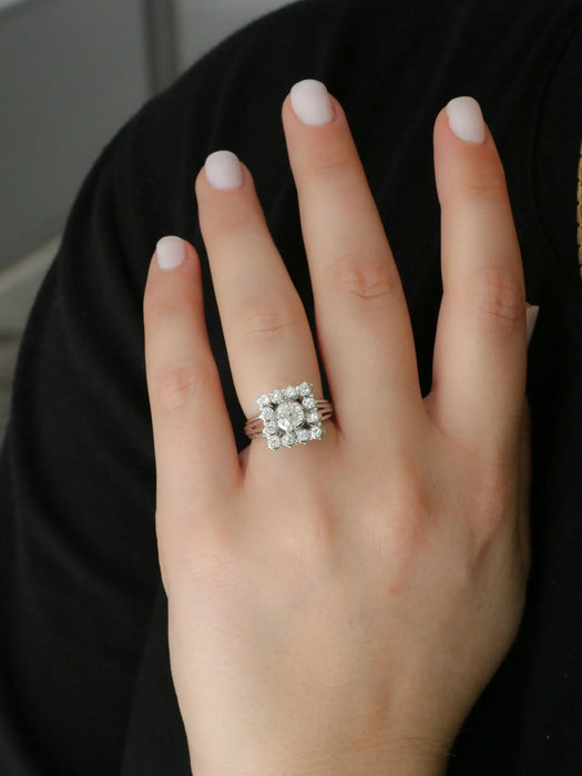 White gold old-cut cushion diamond ring 0.80 ct