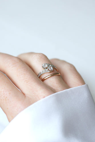 Bague 54 Bague Ancienne Toi et Moi Diamants sur Or Jaune et Platine 58 Facettes