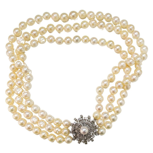 Collier Collier de perles en or blanc à 3 rangs des années 1950 58 Facettes Q211B
