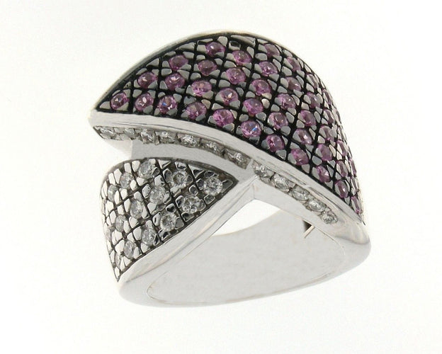 Bague 54.5 Bague en or blanc, diamants naturels, saphirs roses naturels 58 Facettes AG-200X470