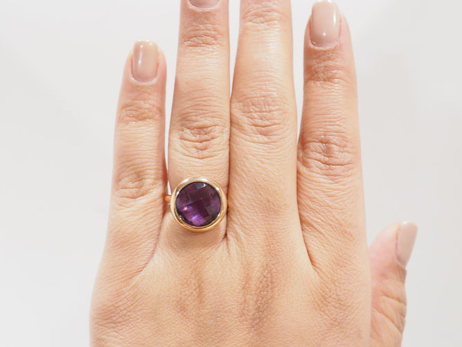 Bague 51 Bague ronde en or rose et améthyste façettée 58 Facettes 32042