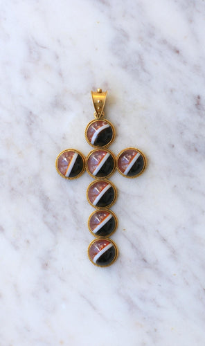Pendentif Pendentif Croix Cabochon d'Agate sur Or jaune 58 Facettes