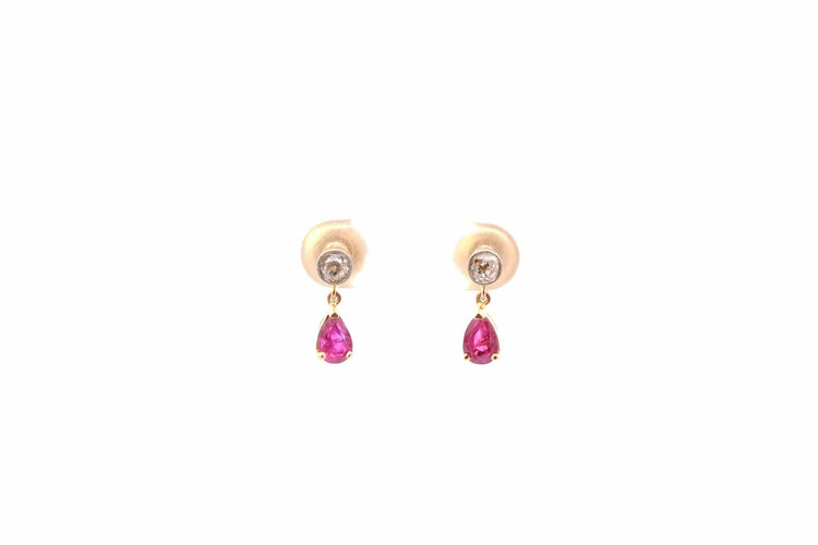 Boucles d'oreilles Boucles d'oreilles or jaune rubis et diamants 58 Facettes