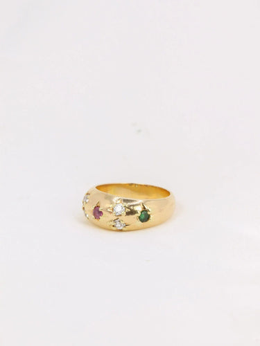 Bague Bague jonc vintage or émeraudes rubis diamants 58 Facettes J177