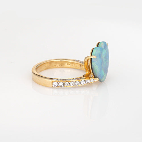 Bague 53.5 Bague en or jaune avec opale et diamant en forme de cœur 58 Facettes G14030