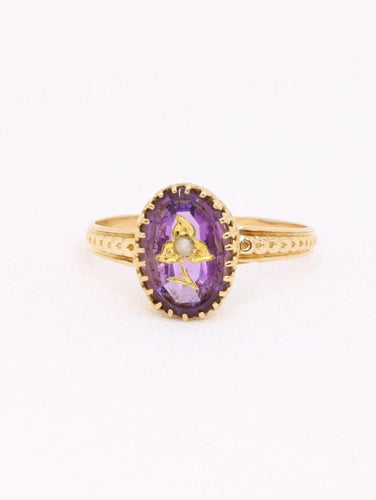 Bague 55 Bague victorienne or jaune améthyste gravée perle 58 Facettes 1164.2