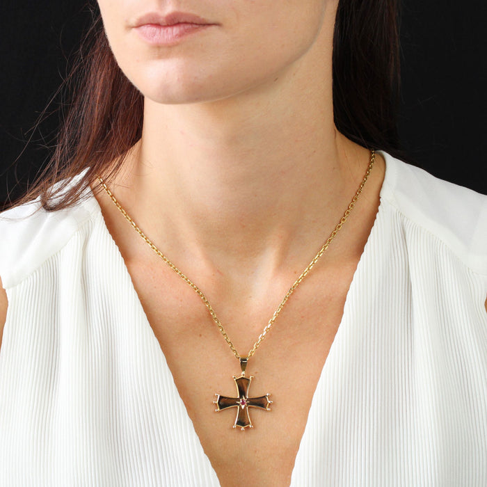 Occitan cross in yellow gold and ruby