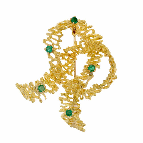 Broche Broche noeud émeraudes or jaune rétro 58 Facettes 25-058