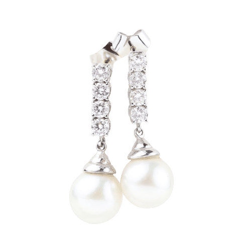 Boucles d'oreilles Boucles d'oreilles en or blanc 18 carats serties de diamants et de perles 58 Facettes