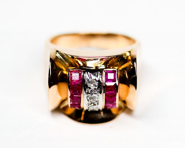 Bague 55 Bague Tank Or Rose Diamants et Rubis Verneuils 58 Facettes A11133