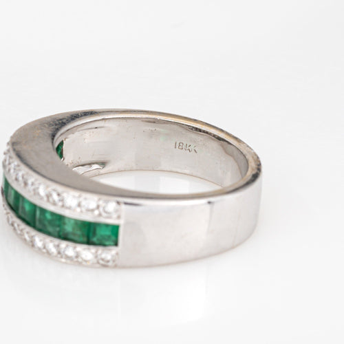 Bague 53.5 Alliance en or blanc avec émeraude et diamants 58 Facettes G14005