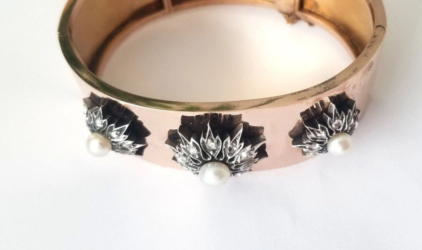 Bracelet Bracelet ancien or rose, perles et diamants anciens 58 Facettes