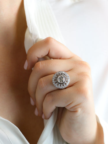 Bague 53 Bague cible double entourage diamants taille ancienne 2 carats 58 Facettes 1153.16