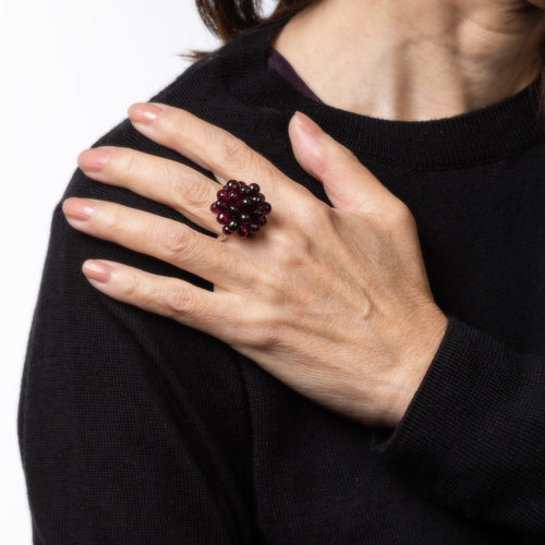 Bague 52 Bague cocktail vintage en or blanc 18 carats avec grenat briolette 58 Facettes G13871