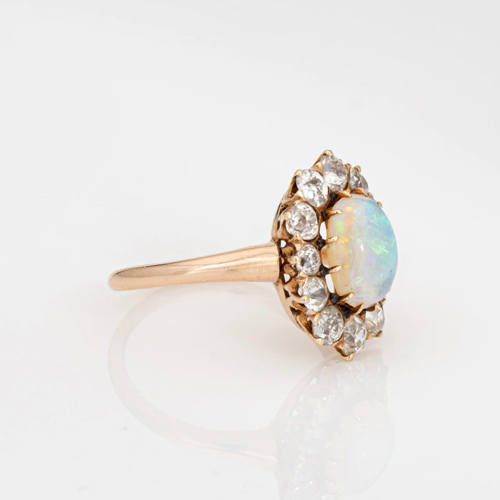 Bague Antique Victorian Opal Diamond Ring 14k Yellow Gold Gemstone Engagement Sz 6.75 58 Facettes G13158