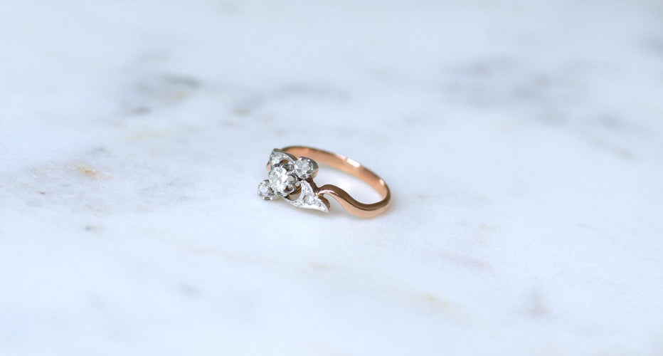 Bague 53 Bague Toi et Moi diamants, or rose et platine 58 Facettes