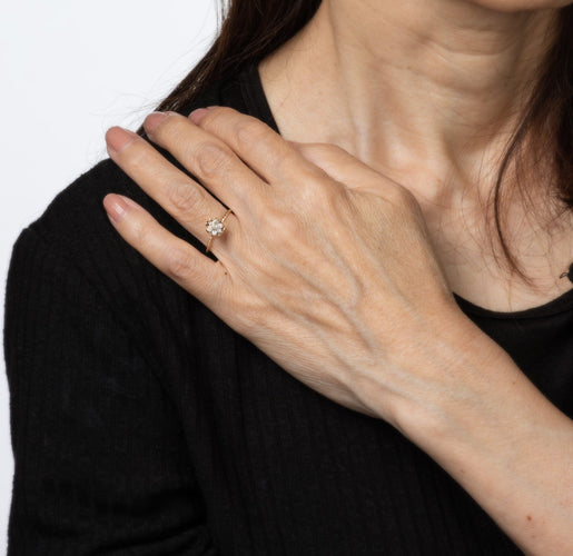 Bague Bague tulipe en diamant, taille 5,5, vintage, en or jaune 14 carats, anneau empilable 58 Facettes G14099