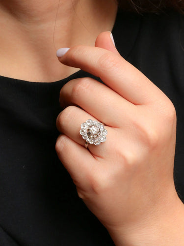 Bague 52.5 Bague marguerite Art Déco diamants 1,3 carats 58 Facettes J397