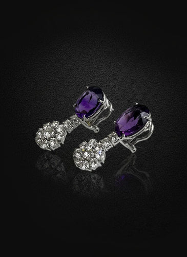 Boucles d'oreilles Boucles d'oreilles pendantes en améthyste et diamants 58 Facettes
