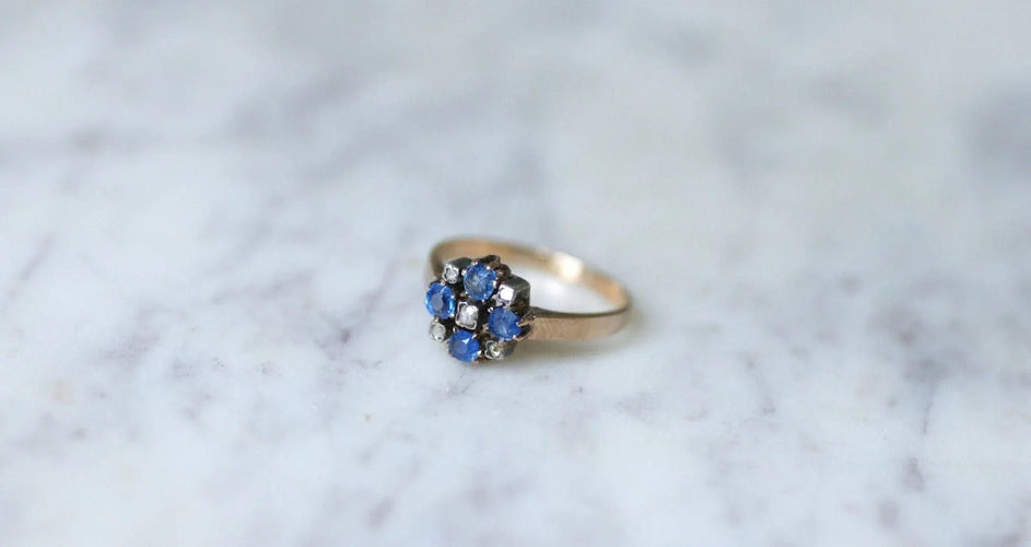 Bague Bague ancienne saphirs et diamants sur or rose 58 Facettes