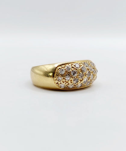 Bague 52.5 Bague jonc bombée or jaune 18k pavé 0,65 carats de diamants taille brillant 58 Facettes A04886