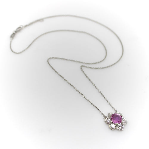 Vintage Platinum Pink Sapphire and Diamond Necklace 58 Facettes A2003H