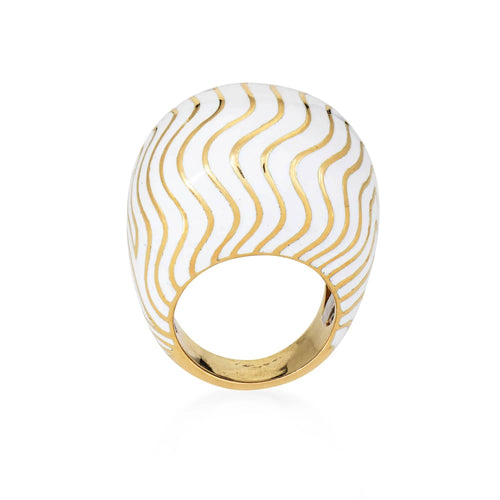 Bague 52 Vintage David Webb Ring White Enamel Bombe Dome 58 Facettes G13644