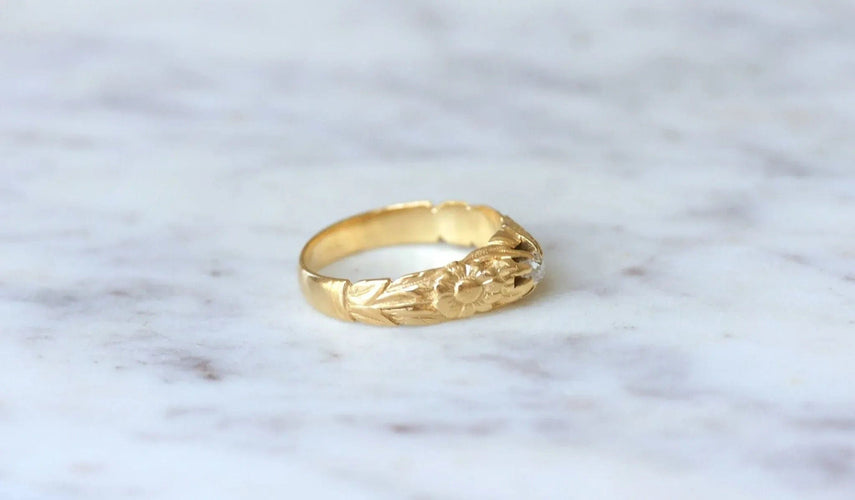 Bague 59 Bague ancienne jonc fleur diamant 58 Facettes