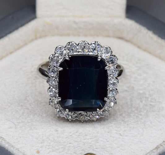 Bague 59 Bague vintage en or blanc avec saphir 58 Facettes