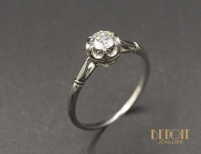 Bague 53 Solitaire Or blanc Diamant taille Ancienne 58 Facettes A10423