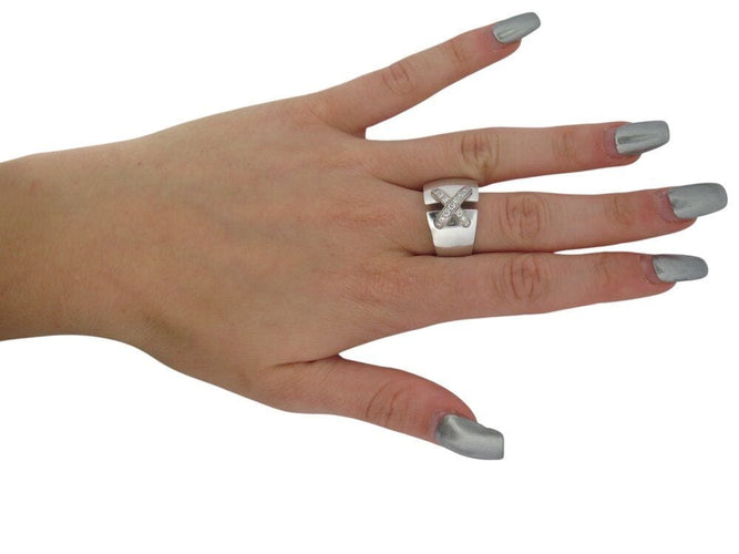 Bague 56 bague CHAUMET liens croises gm t56 asymetrique en or blanc diamants 0.45ct 58 Facettes 268855