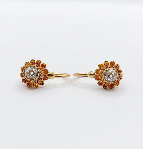 Boucles d'oreilles Dormeuses victorienne or roses 18k et 0,60 carats diamants tailles ancienne(circa 1890) 58 Facettes A05775