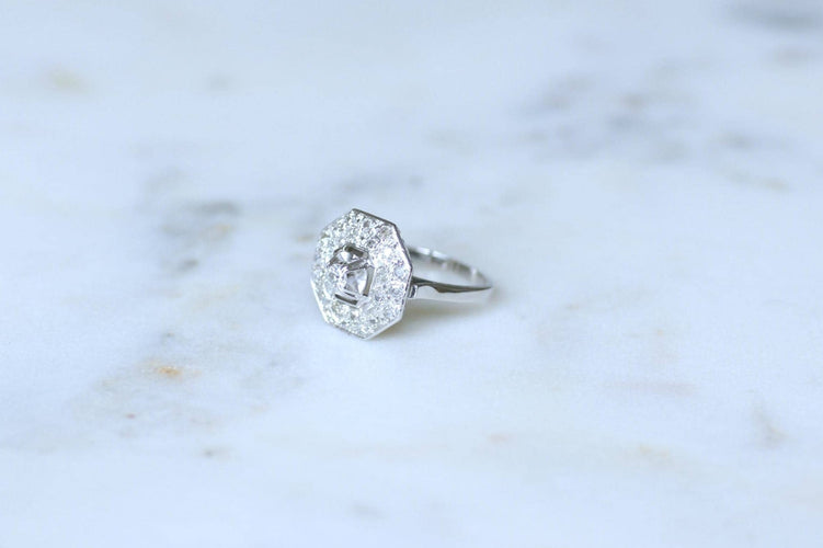 Bague 53 Bague Octogonale Art Déco Platine et Diamants 0,65 Ct 58 Facettes