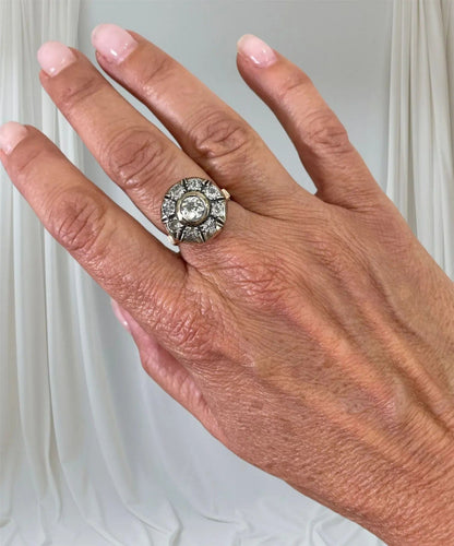 Bague Ensemble bague et boucles d'oreilles victoriennes en or et argent avec diamants 58 Facettes