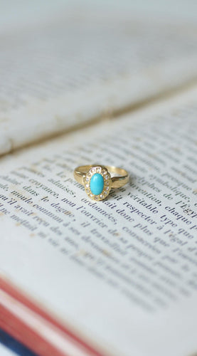 Bague 47 Ancienne Bague Marguerite Or Jaune, Turquoise, Diamants 58 Facettes