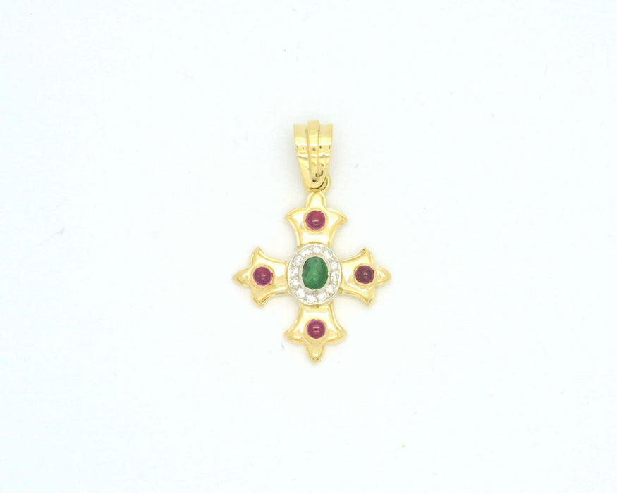 Pendentif croix en or jaune et pierres précieuses 58 Facettes