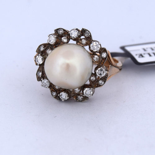 Bague 53 Bague victorienne antique en perles et diamants 58 Facettes