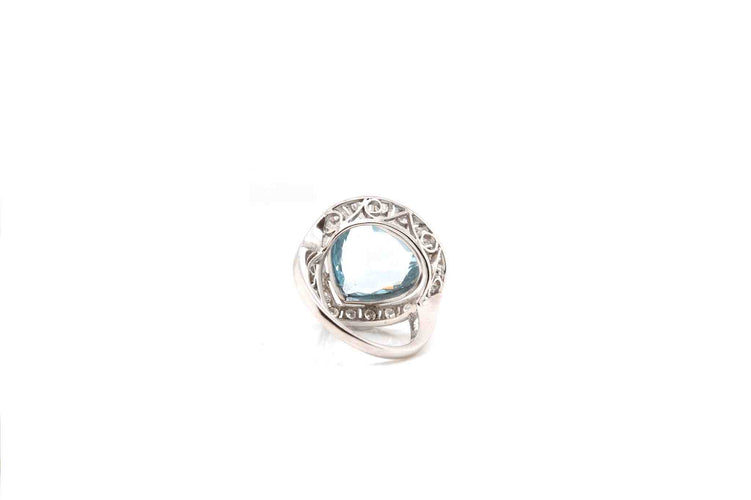 Bague 52 Bague Platine Aigue-marine Diamants 58 Facettes 24749