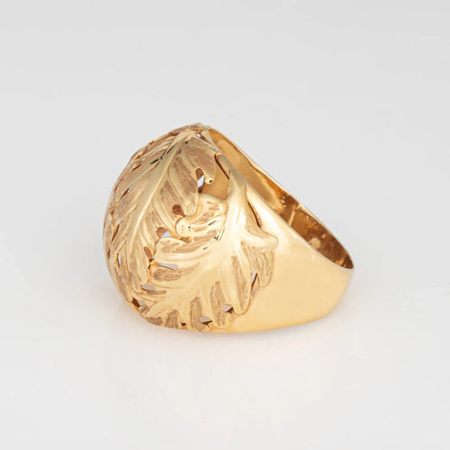 Bague Bague dôme feuille vintage, taille 8, or jaune 14 carats, bijoux fins de cocktail 58 Facettes G13751