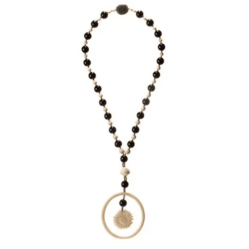 Collier Long Sautoir Ivoire, onyx, Corail ancien 58 Facettes S19