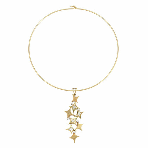 Collier Collier d'étoile en cascade de diamant en or jaune rétro 58 Facettes G13680