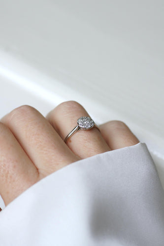 Bague 59 Bague Art Déco Ronde Diamants sur Platine 58 Facettes