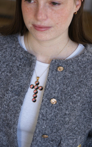 Pendentif Pendentif Croix Cabochon d'Agate sur Or jaune 58 Facettes