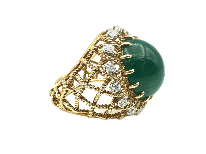 Bague 53 GÜBELIN. Bague vintage or. émeraude 10ct et diamants 58 Facettes