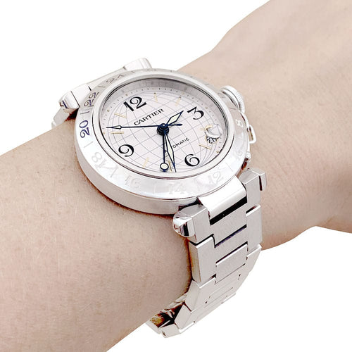Montre Montre Cartier "Pasha GMT" acier. 58 Facettes 33794