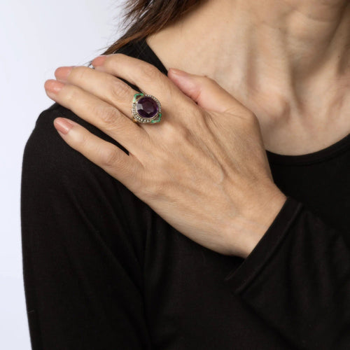 Bague Bague Art Déco Vintage Améthyste Cocktail Émail Or 14 carats Filigrane Bijoux Taille 8 58 Facettes G13492